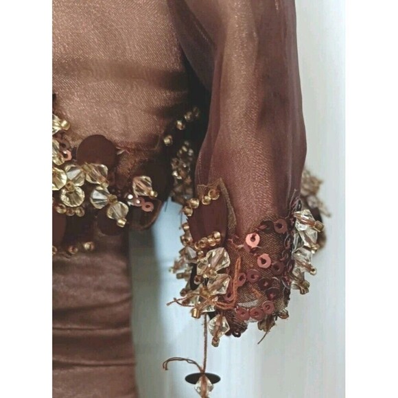 Victor Costa 2-Piece Sheath Dress  Jacket Sz 4 Brown  Shimmer Beaded Semi Formal - Picture 11 of 11